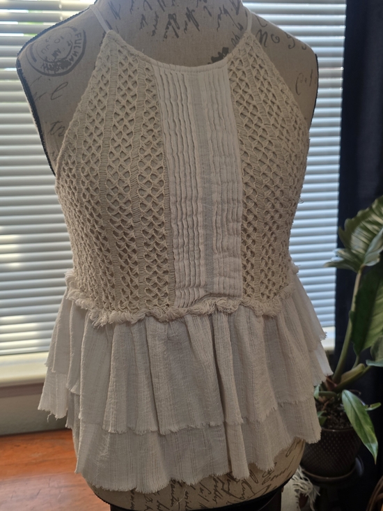 Anthropologie Tops - Anthropologie Moon River Cream Crochet High Neckline Ruffle Tier Sleeveless Top